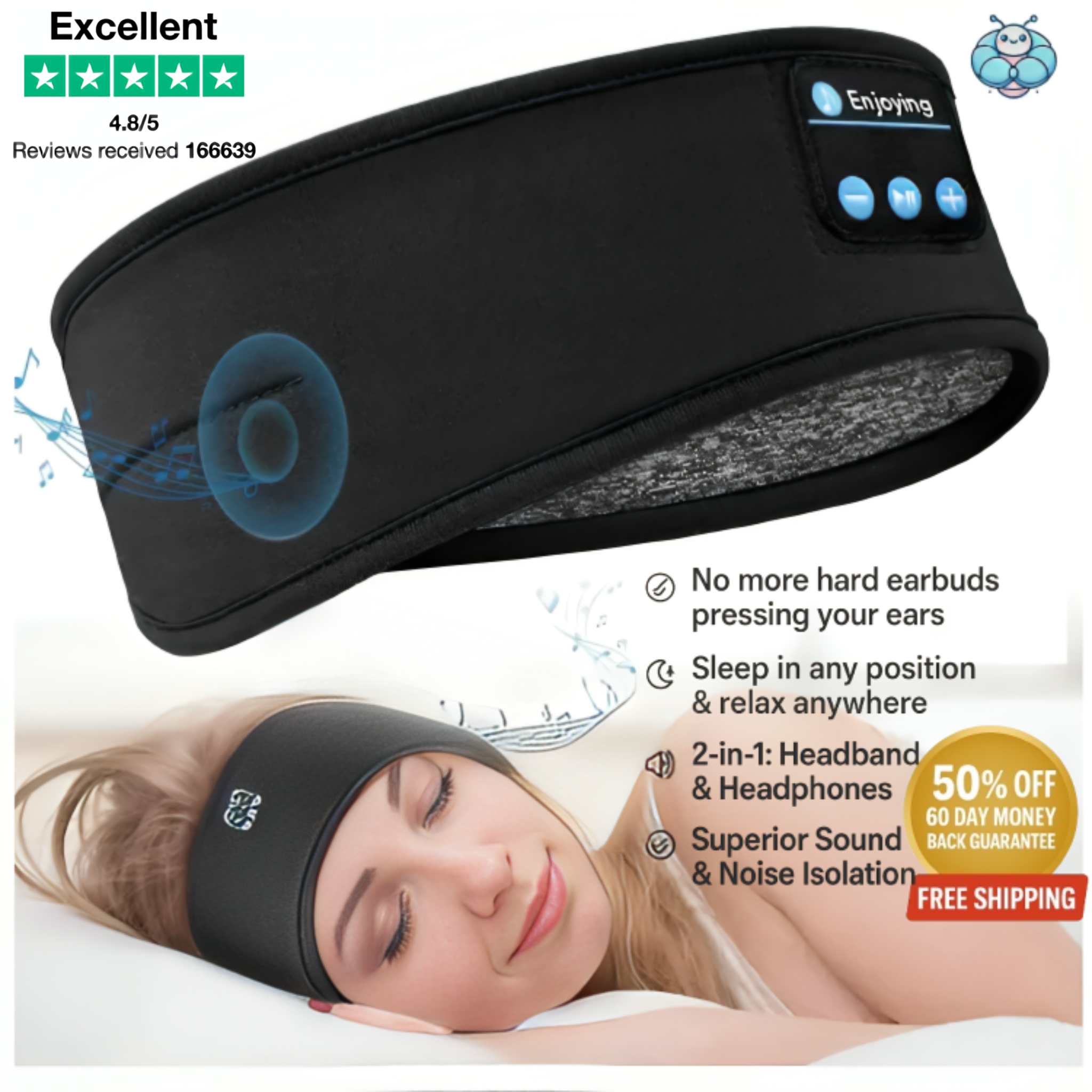 SnugBug®  Bluetooth Sleeping Headphones